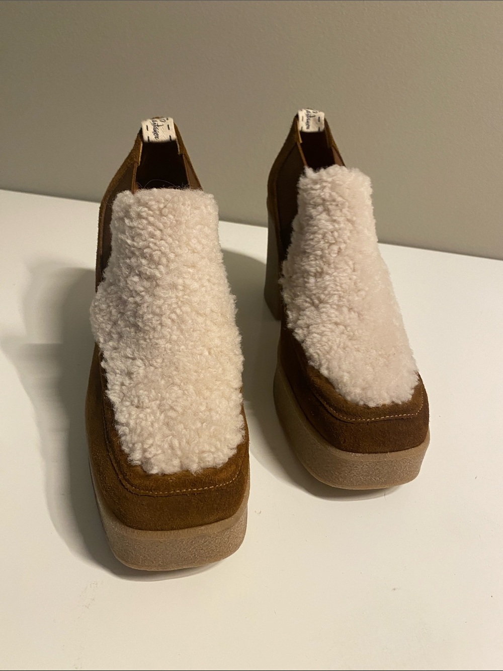 Castaner Elsa Platform Loafer Heels Brown Suede with Shearling topper size 7.5 - Picture 3 of 8